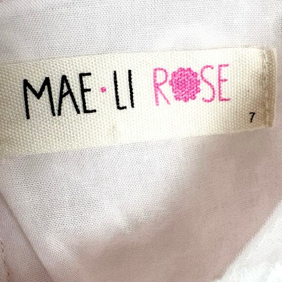 Mae-Li Girls Flower Lace Illusion Dress Short Puff Sleeve Pink Lining Size 7 - Picture 5 of 11